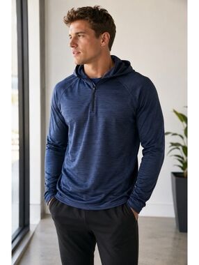 Fabletics Men’s Full Zip Performance Hoodie Navy Blue Athletic Jacket Size Large